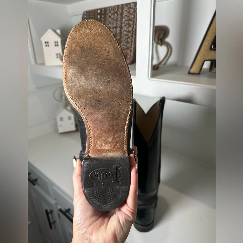 Justin Western Boots Womens 7.5B Black Leather Cowboy Boots USA Made Classic - Picture 9 of 10